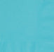Stack of forty teal blue paper napkins with visible stitched edges and textured surface.
