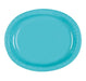 Bright teal oval paper plate with a ribbed border design, shown from above against a white background.