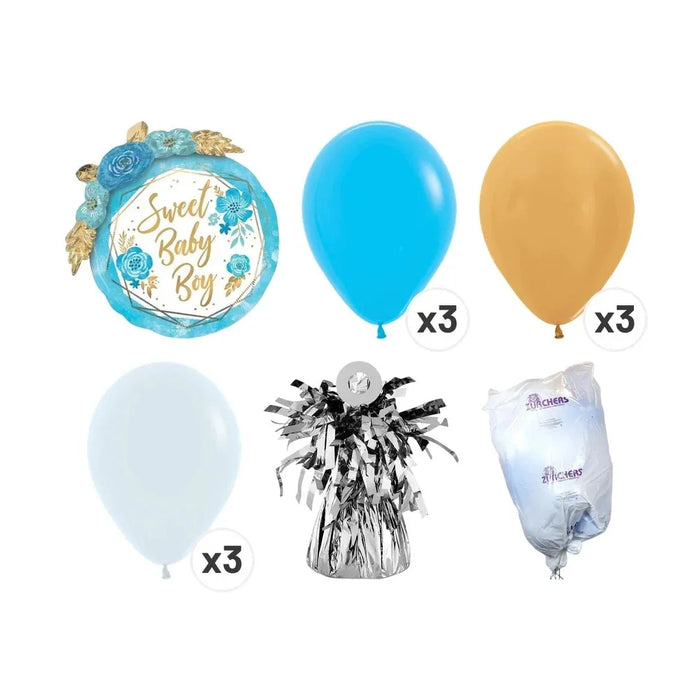 Sweet Baby Boy With Flowers Bouquet | 12 pcs