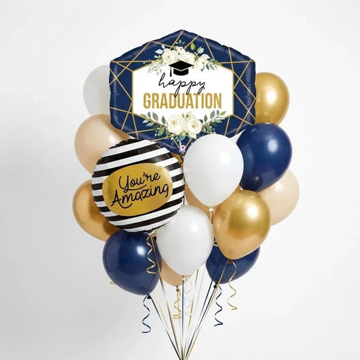 Elegant Navy & Gold Graduation Balloon Bouquet