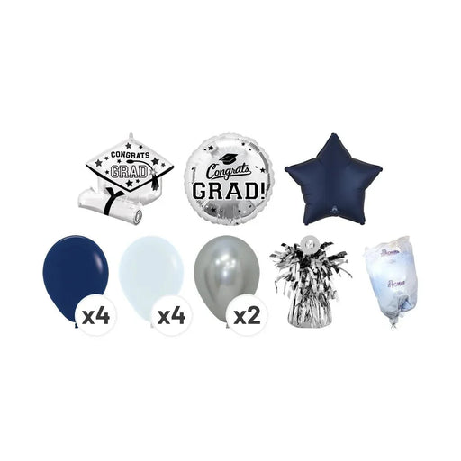 Congrats Grad Balloon Bouquet - Navy & White
