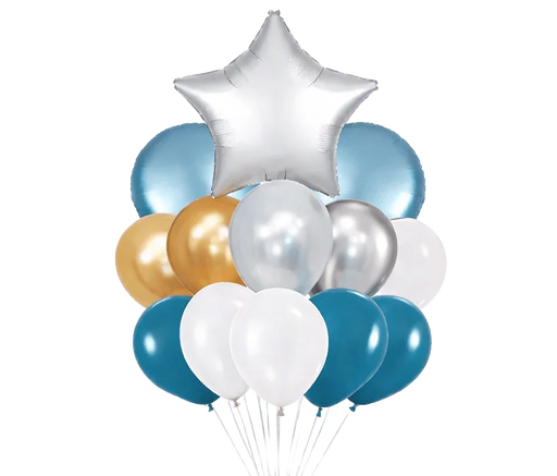 Platinum Star Silver Blue Balloon Bouquet | 13 pcs