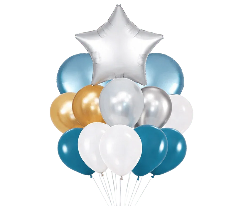 Platinum Star Silver Blue Balloon Bouquet | 13 pcs