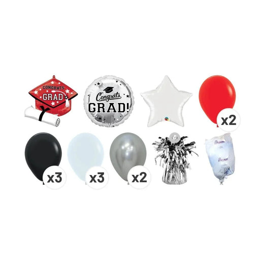 Congrats Grad Balloon Bouquet - Red, Black & Silver