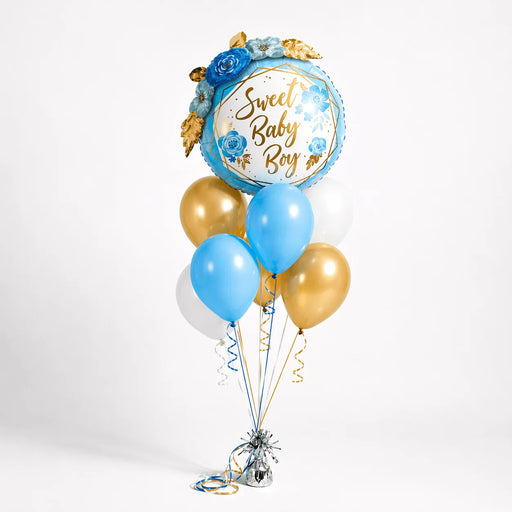 Sweet Baby Boy With Flowers Bouquet | 12 pcs