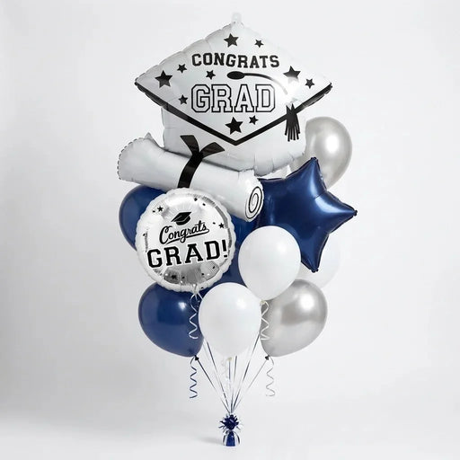 Congrats Grad Balloon Bouquet - Navy & White