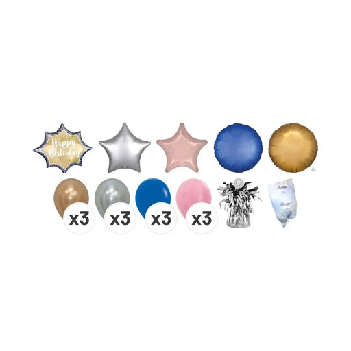Happy Birthday Satin Gold Burst Deluxe Bouquet | 19 pcs