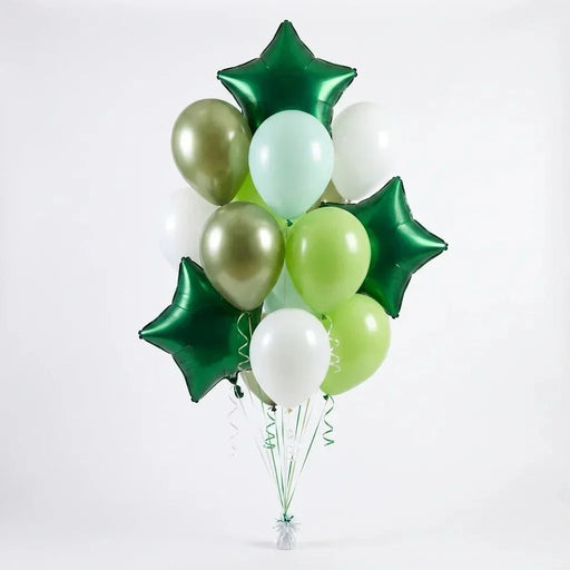 3 Satin Emerald Star Balloon Bouquet | 17 pcs
