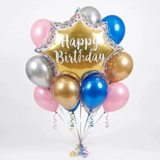 Happy Birthday Satin Gold Burst Basic Bouquet | 15 pcs