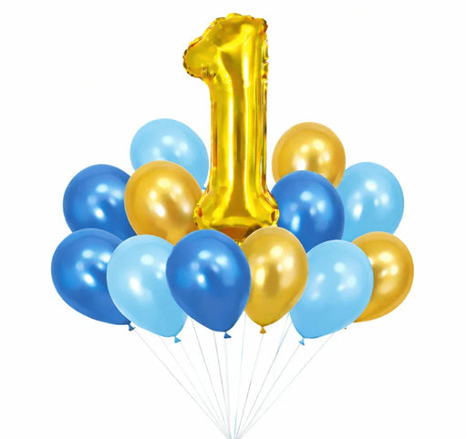 Gold Jumbo Number Gold & Blue Birthday Bouquet | 13- 15 nec