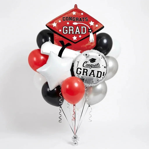 Congrats Grad Balloon Bouquet - Red, Black & Silver