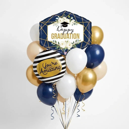 Elegant Navy & Gold Graduation Balloon Bouquet