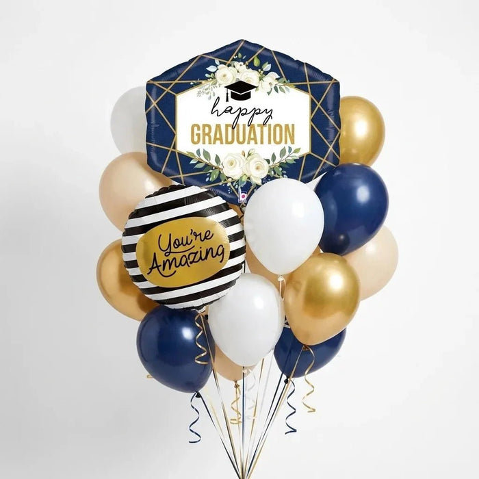 Elegant Navy & Gold Graduation Balloon Bouquet