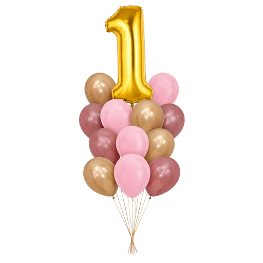 Gold Jumbo Number Gold & Pink Bouquet | 13-15 pcs