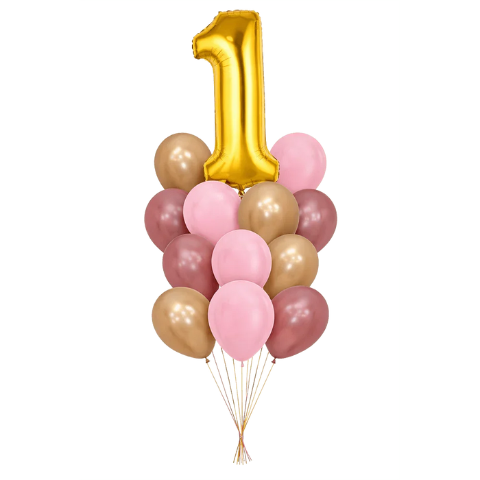 Gold Jumbo Number Gold & Pink Bouquet | 13-15 pcs