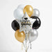 Graduation-themed balloon bouquet with 'Congrats Grad' star balloon on a white background