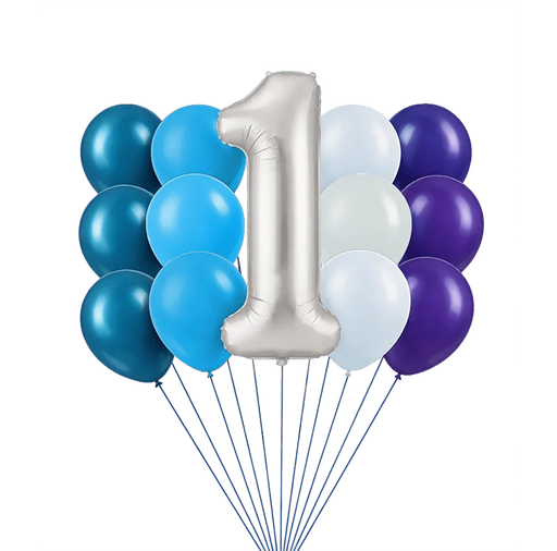 Jumbo Silver Number Blue Bouquet | 13-15 pcs