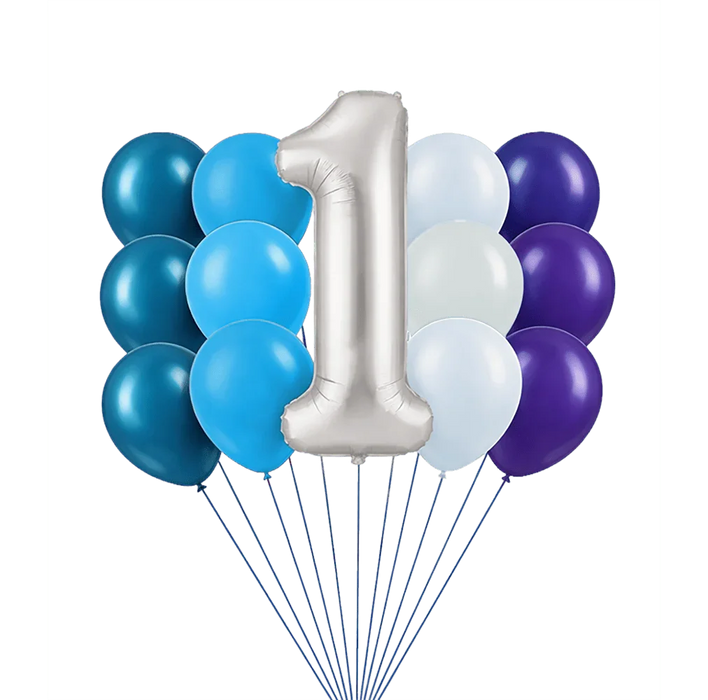 Jumbo Silver Number Blue Bouquet | 13-15 pcs