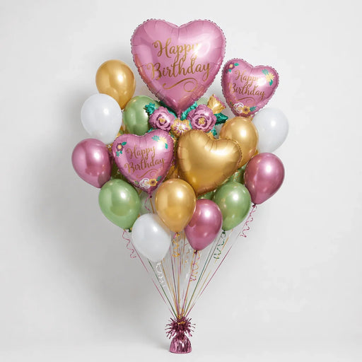 Birthday Satin Heart With Flowers Deluxe Bouquet | 19 pcs