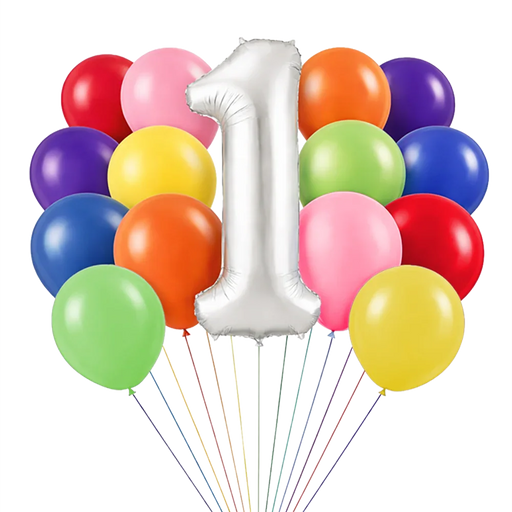 Jumbo Silver Number Rainbow Balloon Bouquet | 15-17 pcs