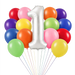 Jumbo Silver Number Rainbow Balloon Bouquet | 15-17 pcs