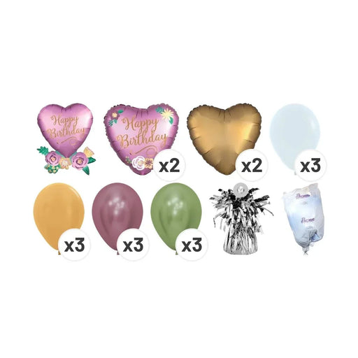 Birthday Satin Heart With Flowers Deluxe Bouquet | 19 pcs