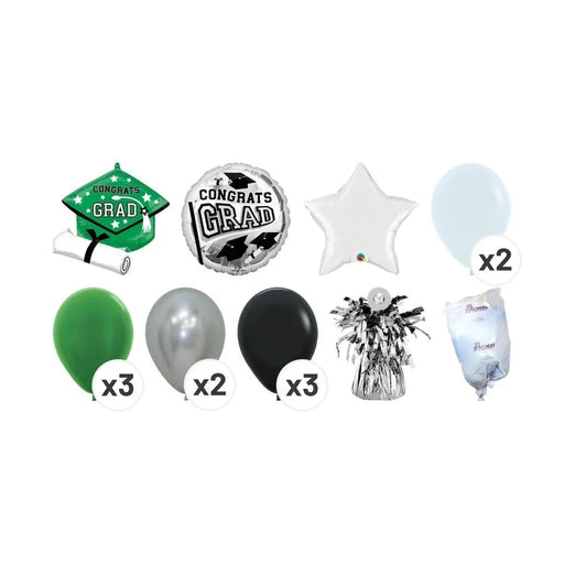 Congrats Grad Balloon Bouquet - Green, White, & Silver