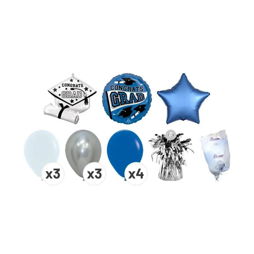 Congrats Grad Balloon Bouquet - Blue, White & Silver