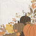 Decorative paper napkin featuring autumn pumpkins in orange, brown, and gold with fall foliage and seasonal flowers in earth tones.