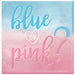 Disposable napkins with ombre gradient design transitioning from blue at top to pink at bottom, featuring "blue or pink?" text in script lettering for gender reveal celebrations.