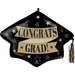 Black graduation cap-shaped mylar balloon with gold and white star design, gold "CONGRATS GRAD" banners, and matching gold tassel attached to the top.