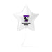 White star-shaped mylar balloon featuring a purple "T" logo with a bucking horse, text reading "CONGRATS NAME!" and a string attached.
