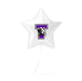 White star-shaped mylar balloon with purple "T" logo and black eagle mascot design, 17 inches.