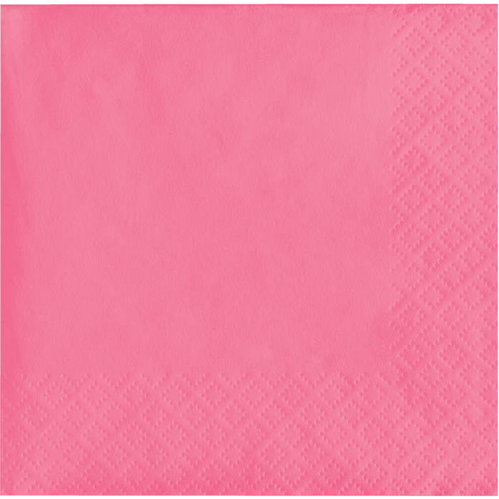 Bright candy pink paper napkins with embossed quilted texture pattern, shown as a single folded napkin.