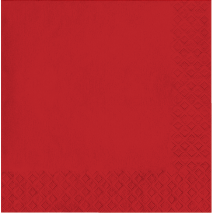 Bright red paper napkins with a quilted texture pattern visible along the bottom edge.