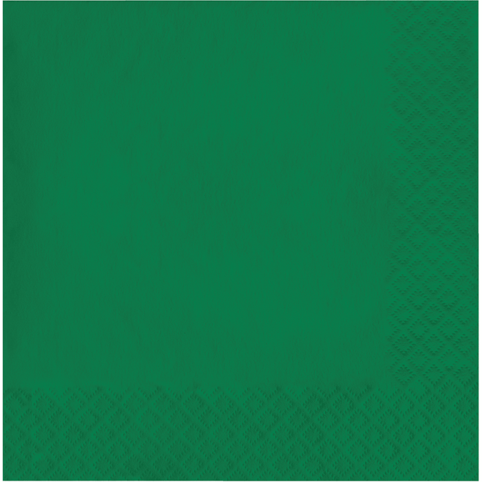 Stack of fifty emerald green luncheon napkins with a textured woven pattern visible at the bottom edge.
