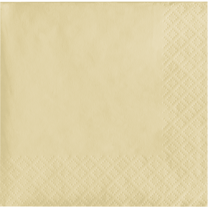 Ivory cream-colored beverage napkins with a quilted diamond pattern embossed on the edges, shown as a single folded napkin.
