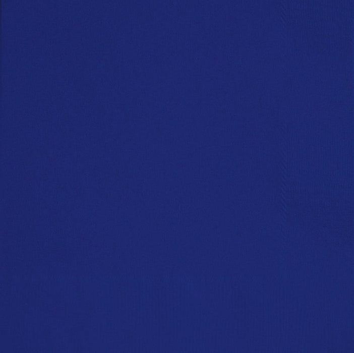Stack of 100 true navy blue beverage napkins with a solid color and textured surface finish.