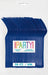 Package of 50 heavy-duty navy blue plastic forks with colorful "Party!" text label and white bands around the bundle.