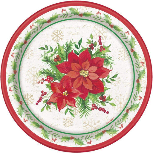 Christmas Festival Poinsettia Paper Dessert Plates7in | 8 ct