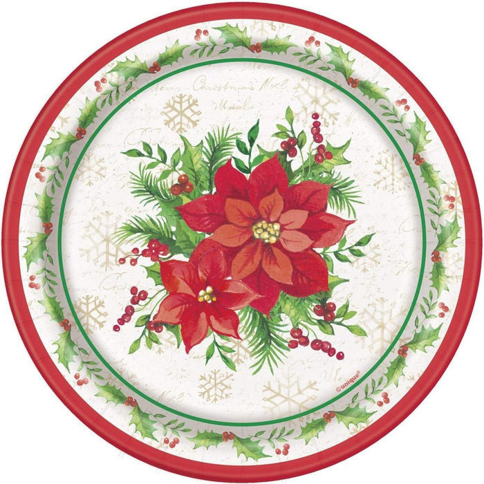 Christmas Festival Poinsettia Paper Dessert Plates7in | 8 ct