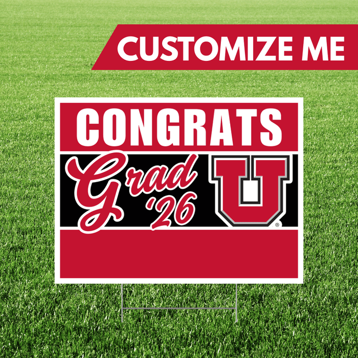 Graduation-themed customizable sign with 'Congrats Grad '26' text on a grass background