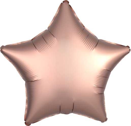 Rose copper satin star-shaped mylar balloon with five points and a reflective metallic finish.
