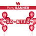 University of Utah party banner with red and white pennant flags spelling "GO UTES" flanked by red metallic balloons on either side.