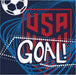 Dark navy napkin package with large red "USA" text and white "GOAL!" lettering, decorated with a soccer ball and blue wave design elements.
