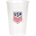 White 20oz plastic cup featuring a navy and red USA shield logo with vertical stripes.