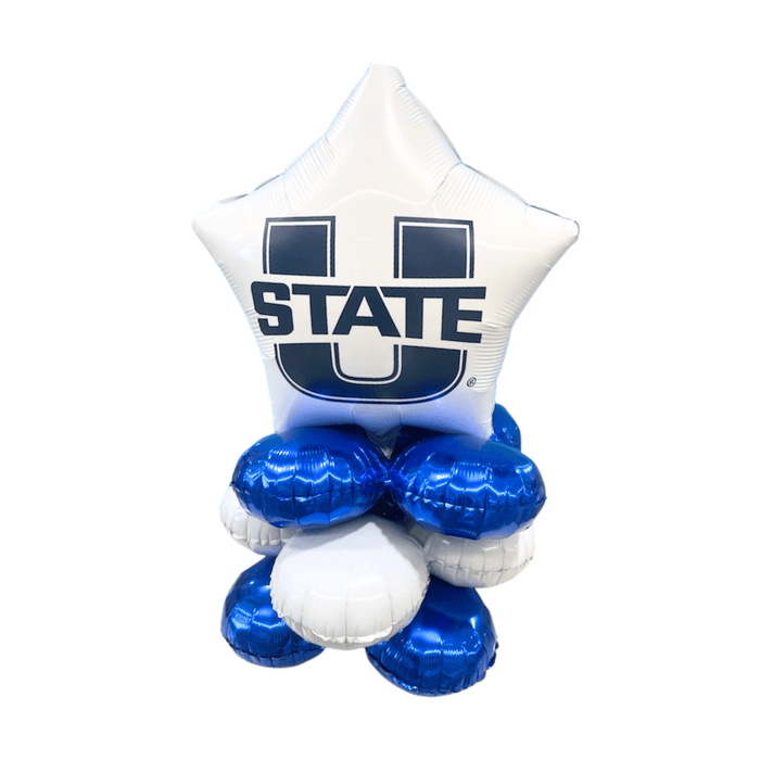 Star-shaped balloon with 'STATE U' text on a white background