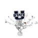 Navy and white Utah State University logo centerpiece with silver and burgundy star sprays extending upward from a clear base.