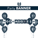 Utah State University party banner featuring dark blue balloons and "GO AGGIES" text with State logos on alternating white and navy squares.