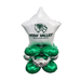 Utah Valley Wolverines logo star-shaped white balloon with green and silver round balloons clustered below it.